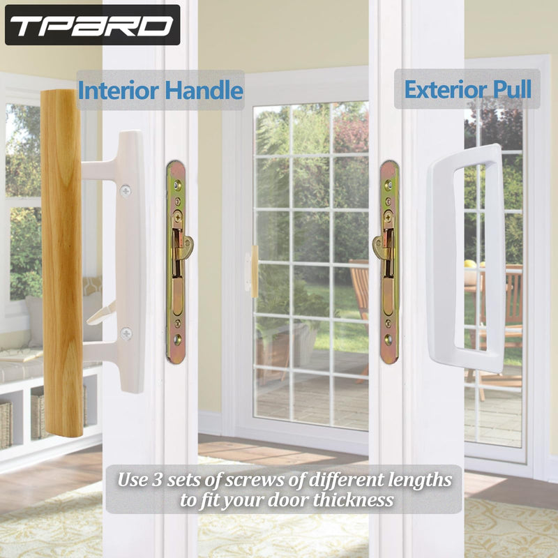 Patio Sliding Glass Door Handle with Mortise Lock 45° Keyway, Non-keyed Oak Wood Inside Handles and Zinc Diecast Outside Pull, 3-15/16" H.C., Non-Handed, White White Handles + Mortise Lock