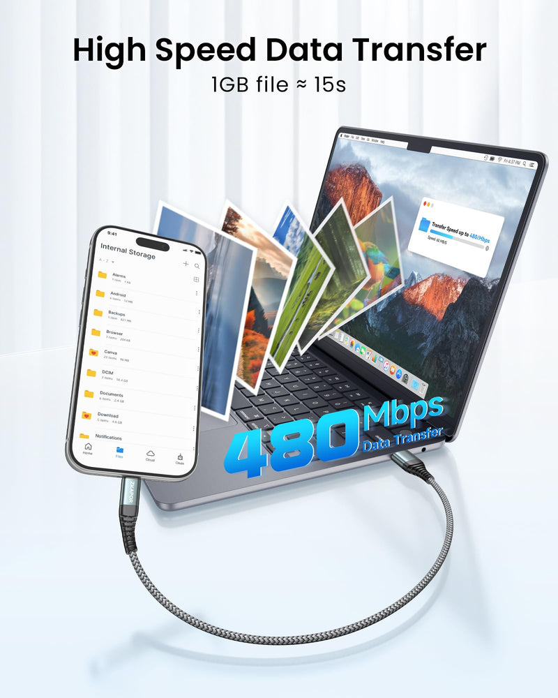 ZKAPOR USB C Cable Short 30 cm, Fast Charging Cable 3A Fast Charging Type C Cable | USB A auf USB C Kabel Kurz Nylon Ladekabel USB C Schnellladekabel Mit iPhone 17/16/15 Pro Max, Galaxy, Note, Huawei, Pixel gray 0.3 m
