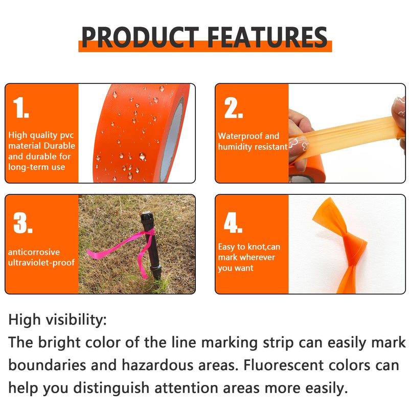 [Australia - AusPower] - 6 Pack Flourescent Orange Flagging Tape, Non-Adhesive Plastic Ribbon Neon Marking Roll,1inch*600ft, Marking Tape for Tree Marking, Hunting, Boundaries Hazardous Areas,Trail Marking, Workplace Use 