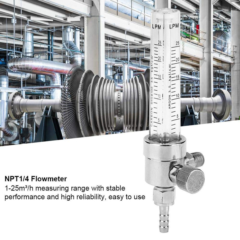 [Australia - AusPower] - Gas Flow Meter, WL-12 Tube Type Copper Chrome Plated Air Gas Flowmeter, NPT 1/4 Inlet Thread, 1-25 m3/h Measuring Range, Oxygen Flow Meter 