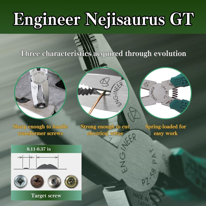 [Australia - AusPower] - Engineer Nejisaurus GT & Cap Set PZ-58 Green and PZM-58 Slicked Screws/Crushed Screws/Rusted Screws For 0.11-0.37 inches (3-9.5mm) 