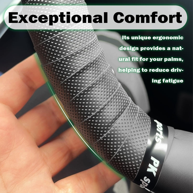 2PCS 3.4FT Leather Steering Wheel Wrap Tape,Non-Slip & Comfort Grip Steering Wheel Tape for Reducing Hand Fatigue,Universal Car Wheels Cover for Car,Bike,Motorcycle Black