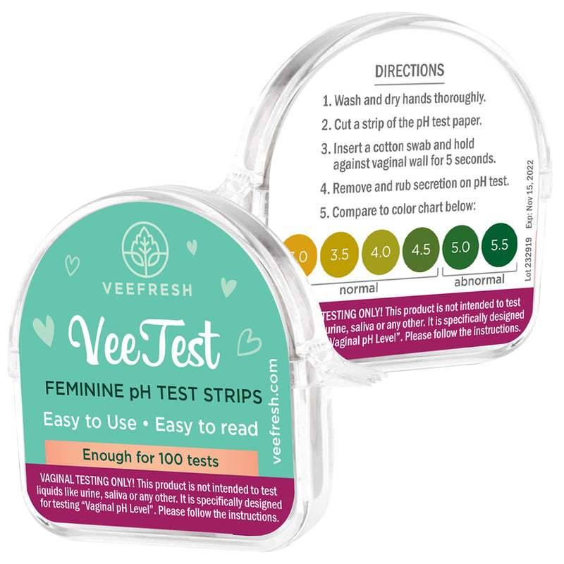[Australia - AusPower] - VeeFresh VeeTest Vaginal pH Test Strips - 100-Piece Accurate and Easy to Use pH Balance Test Strips for Women, Compact and Discreet Vaginal pH Tester for Feminine Health Monitoring 