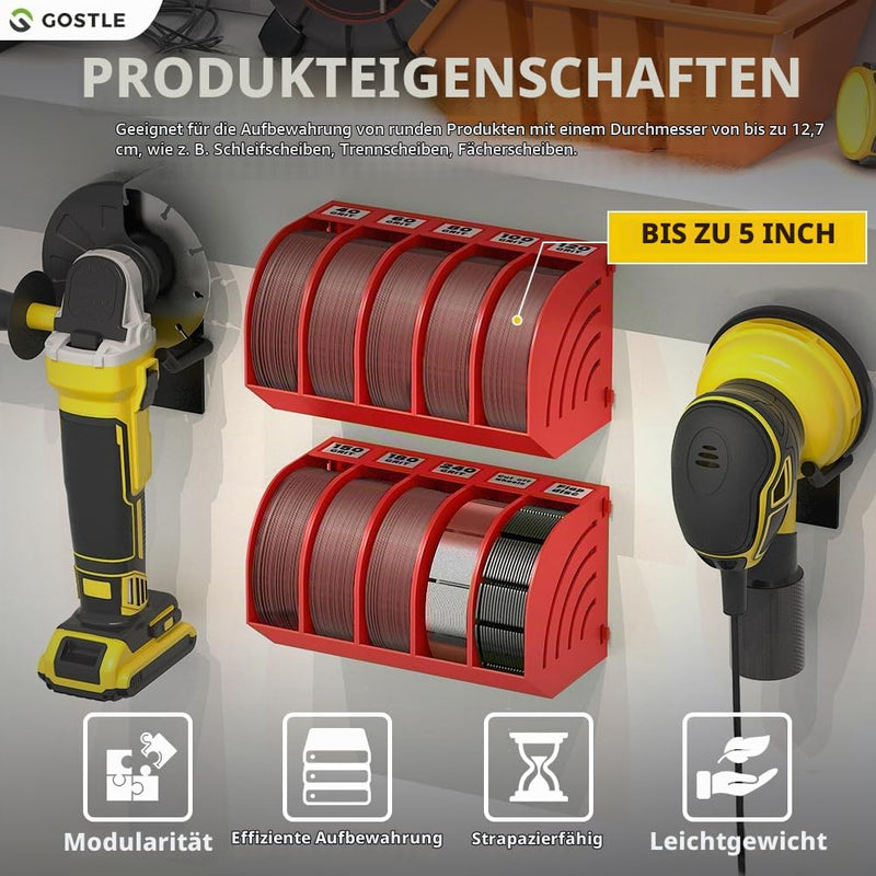 125 mm Sanding Discs Storage Box - Set of 10 Boxes, Red, Space-Saving, Stackable, with Grit Categorisation for Workshop and Random Orbital Sander Accessories 10.0
