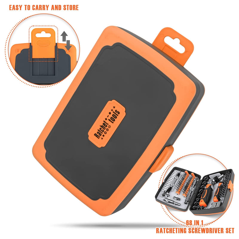 Ratcheting Screwdriver Set - BTEC 68 in 1 Socket Set & Magnetic Screwdriver Bit Set with Rotatable Ratchet Handles,extensions bar and Storage Case for Computer/Bike/Car/Electronics Maintenance