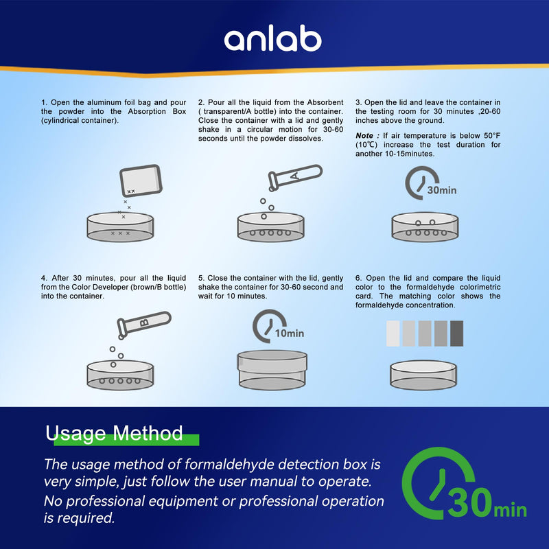 [Australia - AusPower] - anlab Air Formaldehyde (HCHO) DIY Test Kit - Used for Air Quality Testing, Detector for Home, Residential, Shop, Hotel, Hospital, School, Furniture, Car 1 