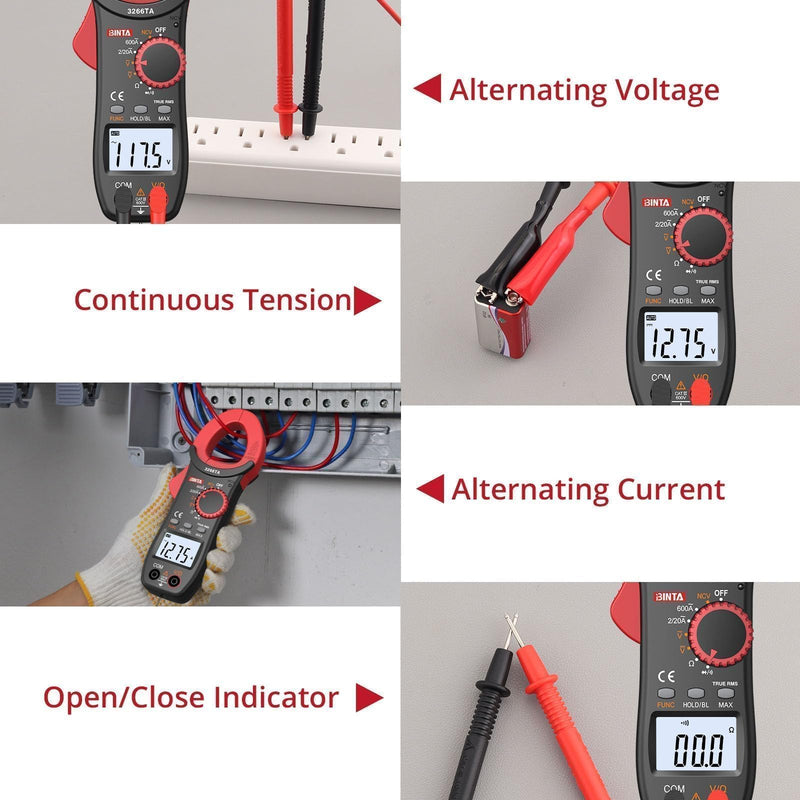 [Australia - AusPower] - BINTA Digital Clamp Meter, 2000 Counts Multimeter with NCV Amp Auto-ranging Handheld Voltage Tester Tools Ohm Volt Measures AC Current AC/DC Voltage,Temperature Capacitance Resistance Diodes Red 2000count 