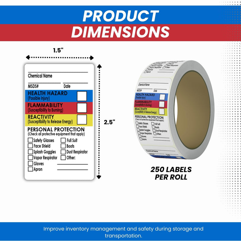 SDS Stickers 500 Stickers - 2 Rolls of 250, 1.5" x 2.5", Right To Know- Chemical Identifying and Marking Sticker Decals 1.5 x 2.5 inch