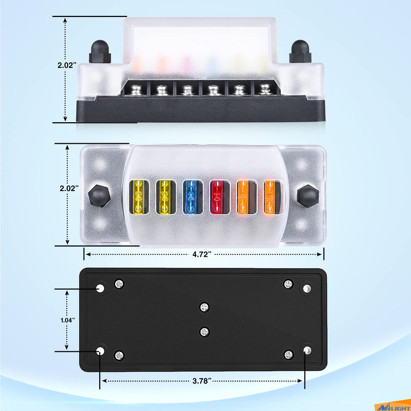 [Australia - AusPower] - Nilight 6 Way Fuse Block with Negative Bus 12V Blade Fuse Holder ATC/ATO Standard Fuse Box Label Stickers Waterproof Cover Fuse Panel for Automotive Cars Trucks RVs Campers Vans, 2 Years Warranty 