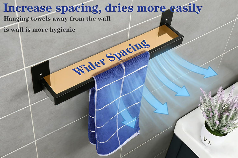Bathroom Towel Bar Self Adhesive, No Drilling Towel Rack Easy to Install, Hand Towel Holder Made of Premium Stainless Steel Sticky on Hand Towel Hanger for Kitchen, Toilet.(24IN, Black) 24 IN