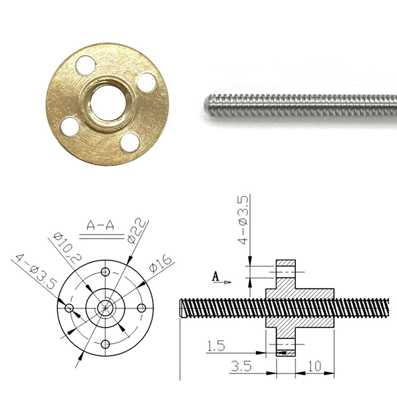 2pcs 400mm Tr8X4 Lead Screw with T8 Brass Nut for 3D Printer Machine Z Axis(Acme Thread, 2mm Pitch, 2 Start, 4mm Lead)