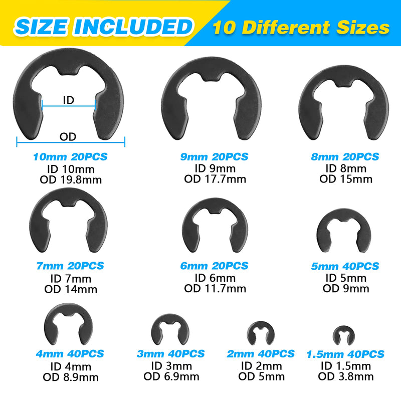 [Australia - AusPower] - 800Pcs C-clip External Retaining Rings Snap Rings Assortment Kit Circlip Alloy Steel(M4-M28) + E-clip Retaining Rings Assortment Set(1.5mm-10mm) + 5Pcs Snap Ring Plier + Tweezer Alloy Steel 500Pcs C-Clip 