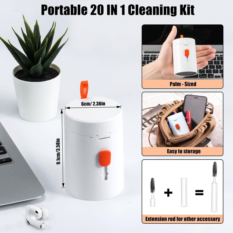 [Australia - AusPower] - Laptop Phone Screen Cleaner Kit, Computer Keyboard Brush Cleaning Spray for iPhone AirPods MacBook iPad, 20-in-1 Electronic Device Clean Tool for Camera PC Monitor Earbud TV Tablet Car Screens White 