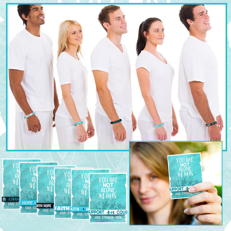 [Australia - AusPower] - 30 Sets/ 60 Pcs Teal Ribbon Awareness Silicone Wristbands with Cards Include 30 PTSD Awareness Wristband 30 You Are Not Alone Card for PTSD Assault Anxiety Disorder Ovarian Cancer Awareness 