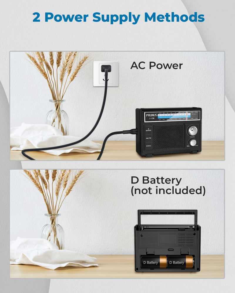 [Australia - AusPower] - PRUNUS Portable Radio AM FM, Transistor Radio Battery Operated and Plug in Wall,Loud Speaker Support AUX in and Micphone in, Small Radios Portable AM FM J-136 
