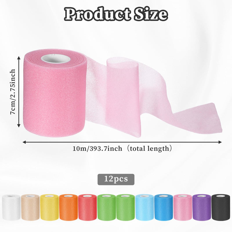 12Pcs Colord Prewrap Athletic Tape, 2.75 Inch X 11 Yards Pre wrap Athletic Tape for Injuries, Premium Quality Wrap Athletic Prewrap Tearable, Foam Knee Baseball Wrist Bands Sports Ankle Soccer Tape Multicolor