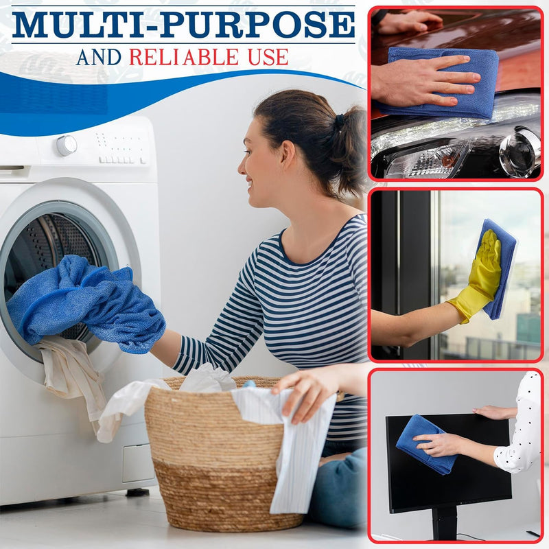 [Australia - AusPower] - 12Pcs Blue Cotton Towels for Cleaning - Washable Rags, Reusable, Super Absorbent, 24 x 16.5 in 12 