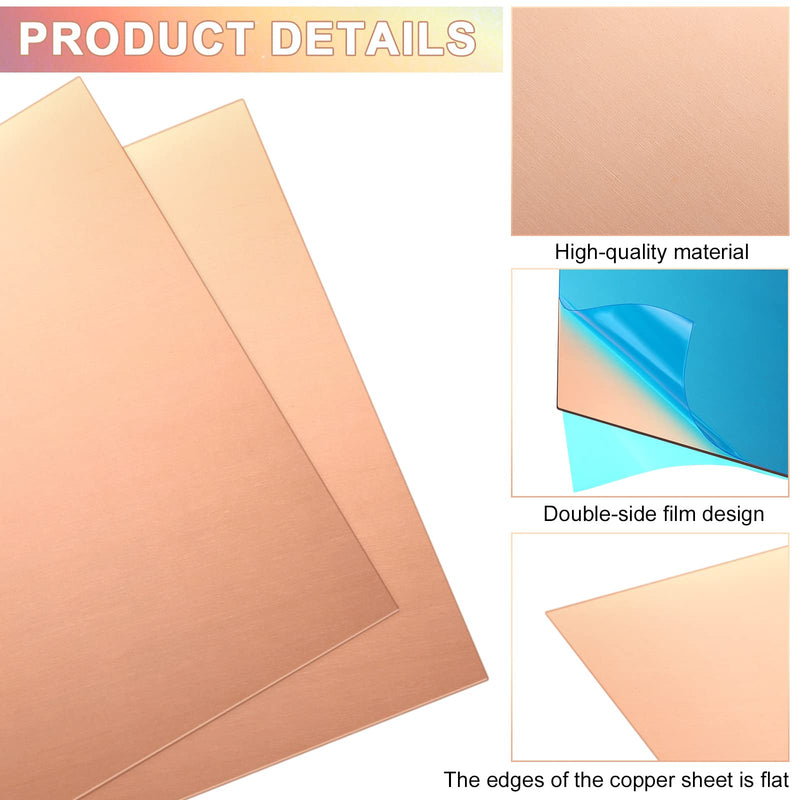 Nuogo 6 Pcs Pure Copper Sheet 6 x 6 Inch 24 Gauge (0.51mm) Thickness Pure Copper Plate Double Sided Film Attached Metal Material Sheet for Crafting, Jewelry, Repair, Electrical, Industry