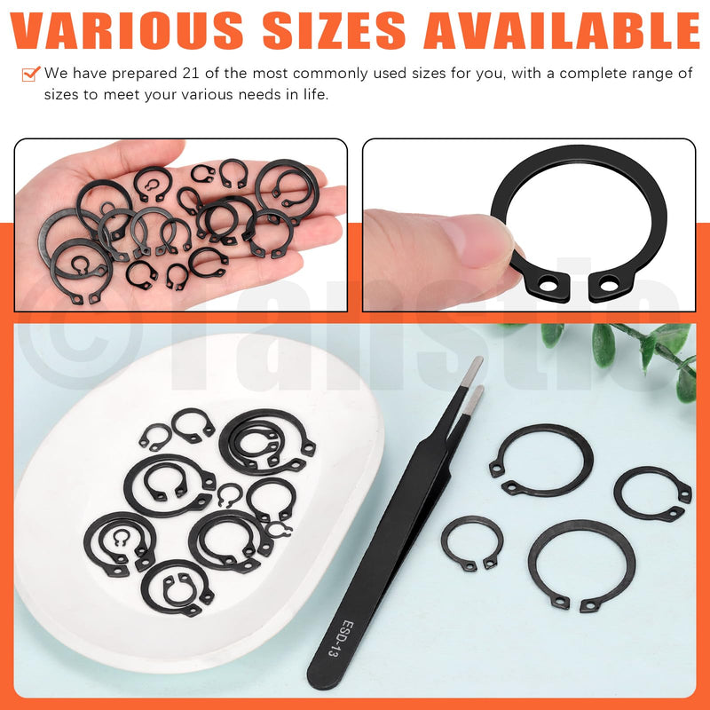 [Australia - AusPower] - Tanstic 265Pcs 21 Sizes External Retaining Rings Snap Rings Assortment Kit Snap Retaining Clip Ring Circlip C-Clip for Axles, Shafts(4mm-28mm) Black 