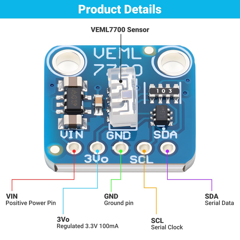 [Australia - AusPower] - 2pcs VEML7700 Ambient Light Sensor I2C IIC Communication Interface Light Sensors Moudule for Arduino 