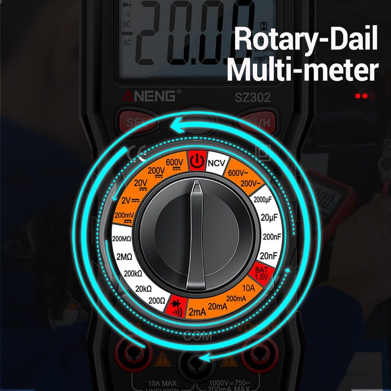 [Australia - AusPower] - ANENG Multimeter with Backlit LCD,Ohm Volt Amp Meter,Non Contact Voltage Tester Measures DC AC Voltage,Current,NCV,Resistance,Continuity,Diodes,Electric Tools for Automotive Battery Test Black 