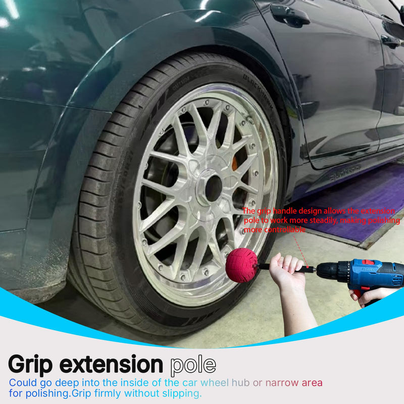 [Australia - AusPower] - 10 Pcs Car Wheel Hub Drill Polishing Cone Sponges, Polishing Pads, Polishing Balls, with Handheld Extension Holder, Suitable for Standard Household Electric Drills. ball & cone_10 