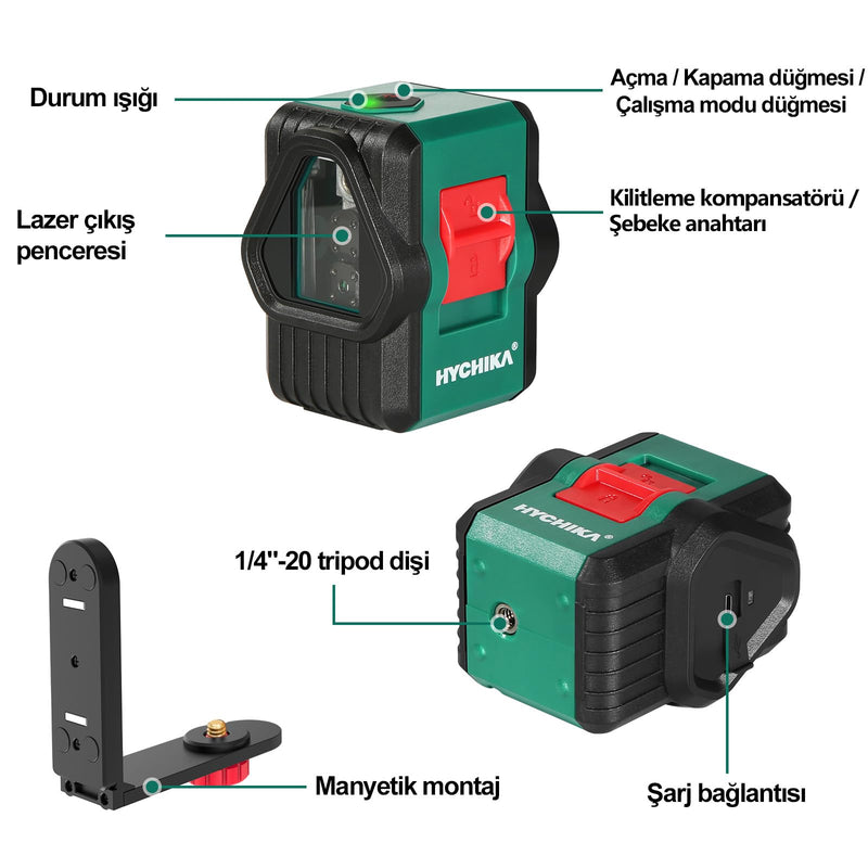 [Australia - AusPower] - HYCHIKA Laser Level with 2 Laser Heads, 360°Self Leveling Lazer Leveler Tool, Dual Green Cross Line Laser 150 Ft for Construction Project, Renovation, Floor Tile, Picture Hanging 