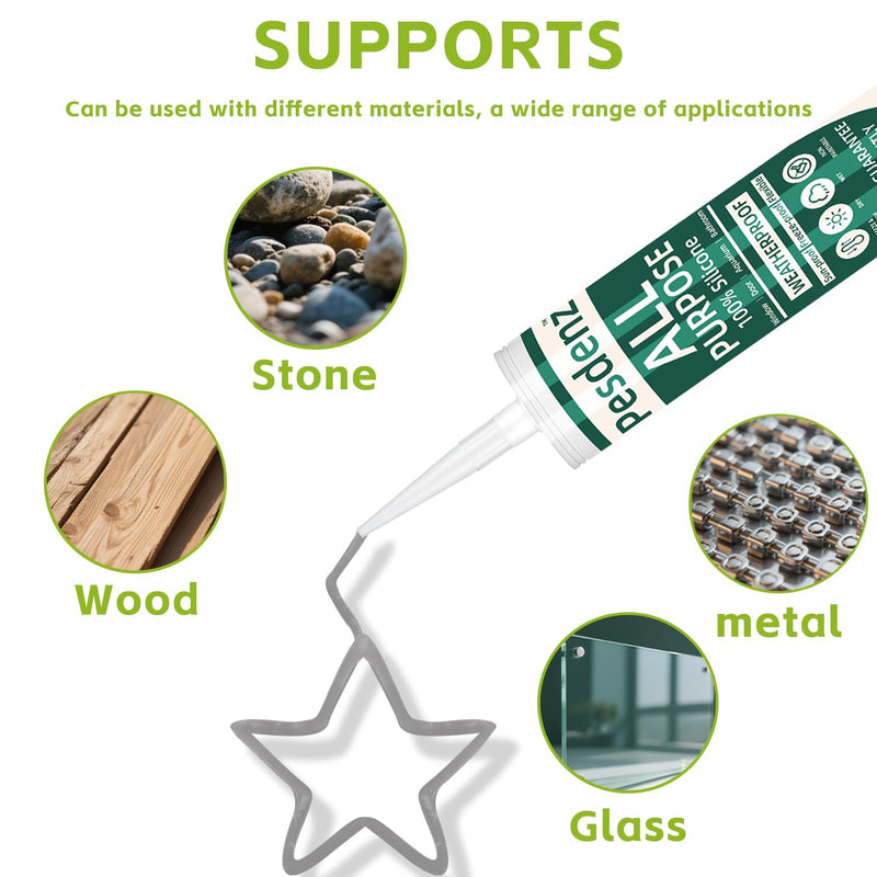 [Australia - AusPower] - Gray Universal Silicone Caulk, 100% Silicone Sealant Outdoor Waterproof, Flexible Cartridge Adhesive Caulking for Aquarium RV Roof Window Door Kitchen Bathroom Bathtub Shower Seal, 10.1 Oz, 1 Pack 