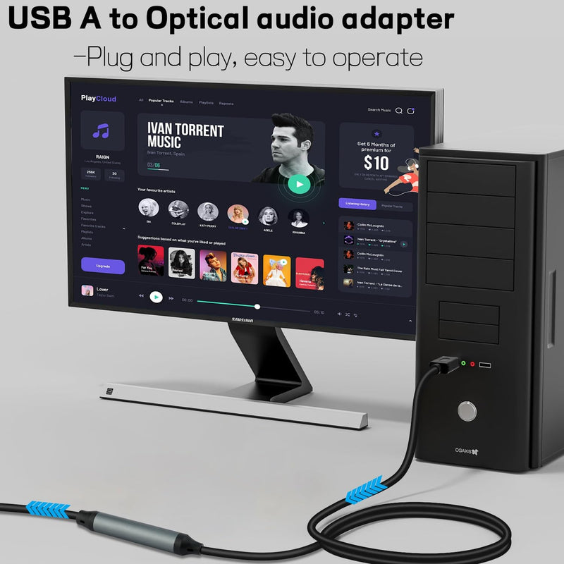 USB A to Optical Audio Adapter,Unidirectional USB to TOSLINK Optical Digital Converter Compatible with Windows/Laptop ONLY,NOT for TV Or Other Devices-6.6FT 6.6FT 1