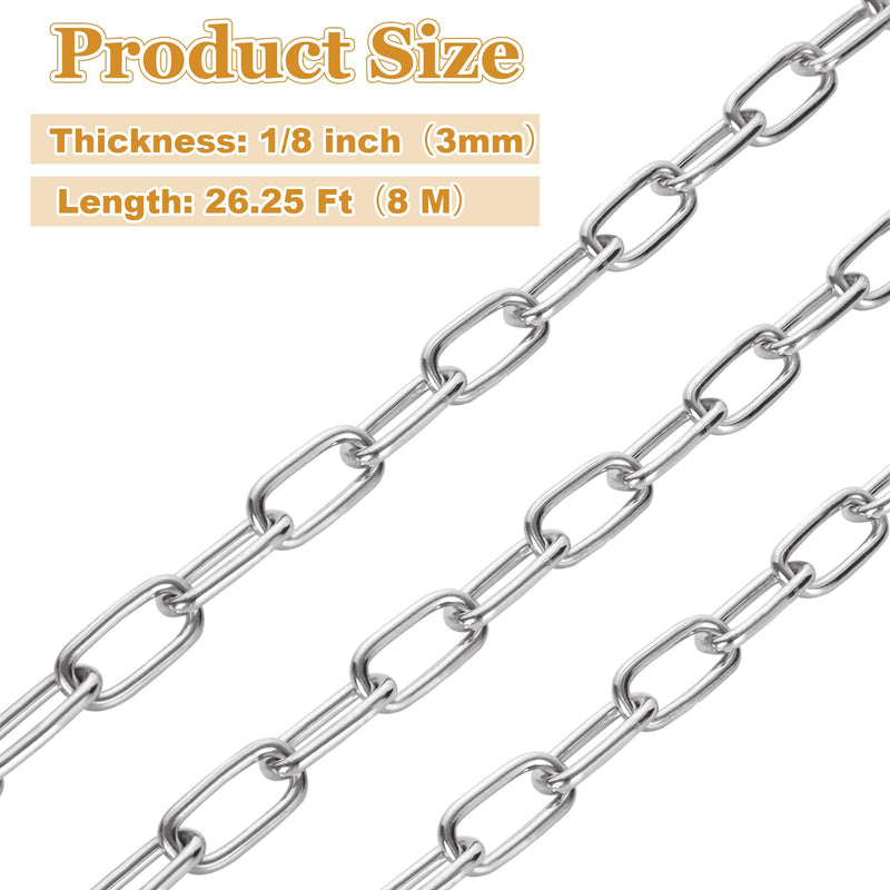 [Australia - AusPower] - 1/8" Stainless Steel Link Chain, Galvanized Metal Chain, 26.2 Ft Small Strong Chain Link Chain, Utility Metal Decorative Chain Camping Pet Dog Chain Hanging Chain for Bird Feeder Planters Signs 