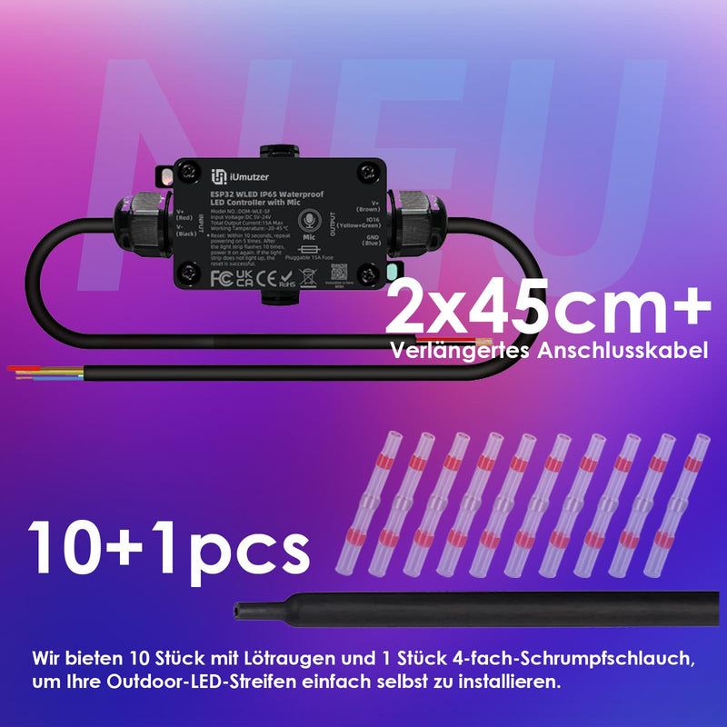 WLED Controller for Outdoor Use with Microphone, ESP32 DC 5-24V Input for Addressable RGB LED Strip WS2811 WS2812B SK6812 WS2815, IP65 Waterproof LED Strip Controller for Outdoor Use