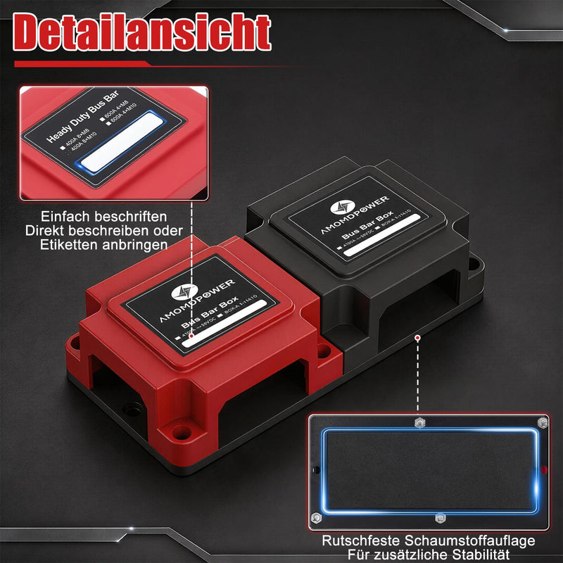 8x M10 Busbar Power Distribution 12/24/48V DC 400A Battery Bus Bar | Tinned Copper Rail, Busbar Distributor, Glass Fibre Reinforced Nylon Housing for Car RV Boat Truck