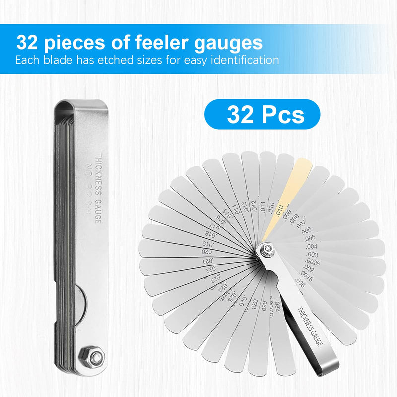 [Australia - AusPower] - 32 Blades Feeler Gauge AYWHP Stainless Steel Feeler Gauge Valve Gauge Spacer Gauge 0.04-0.88mm Thread Gauge Rangefinder Pad Metric Measuring Tool for Measuring Crack Width/Thickness 