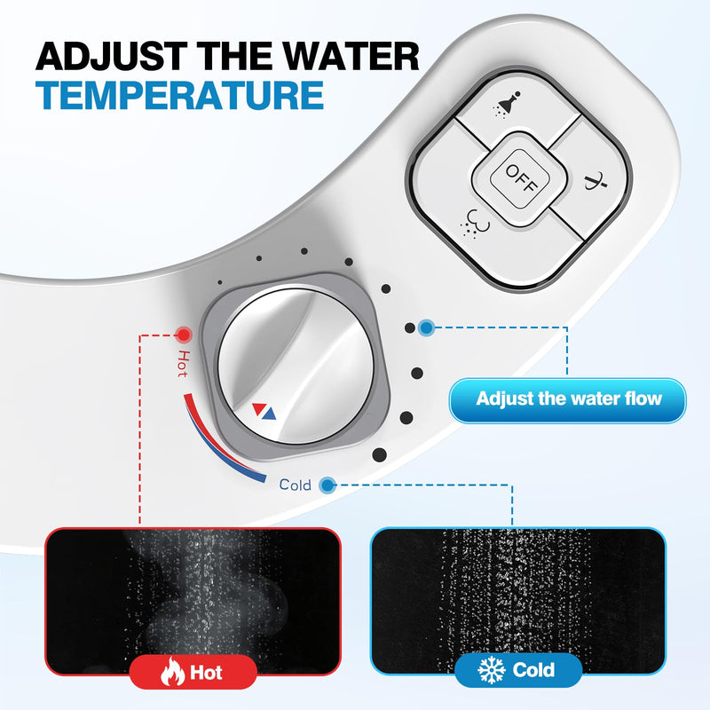 Non-Electric Bidet Attachment for Toilet, Ultra Slim Hot & Cold Water Bidet with Self-Cleaning Nozzle, Adjustable Water Pressure, Warm Water Feminine & Rear Wash (Requires Hot Water Line)