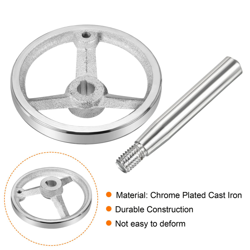 [Australia - AusPower] - PATIKIL 120mm/4.72 Inch Diameter 14mm ID Rotary Handwheel, 1 Pack Cast Iron Chrome Plated with Handle for Many Types of Milling Machines and Lathes, Silver Tone 