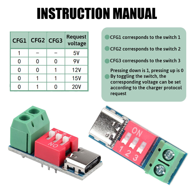 Pack of 5 USB-C PD Trigger Board Module, PD/QC Decoy Board with DIP Switch, USB-C to 5V 9V 12V 15V 20V Power Delivery Boost Module Compatible with PD 3.0/2.0 and QC