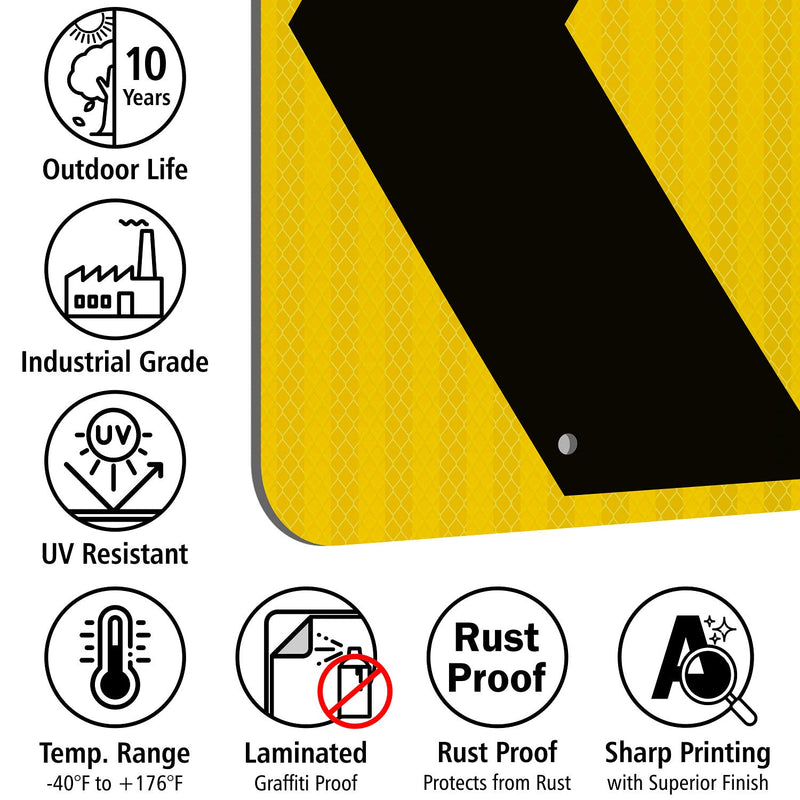SmartSign 18 x 12 inch Chevron Left Arrow MUTCD-Compliant Metal Sign, 63 mil Aluminum, 3M Laminated High-Intensity Grade Reflective Material, Black and Yellow, Made in USA 12" x 18" Hi Intensity Grade Reflective Aluminum