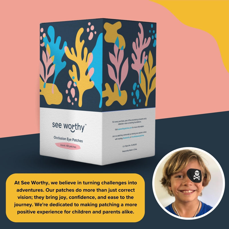 [Australia - AusPower] - See Worthy Adventure Eye Patches - Innovative, Smart Adhesive Technology - Breathable & Comfortable Eyepatch for Lazy Eye - Soft Patches, Concave Shape & Fun Designs (48 per Box) Packaging May Vary 