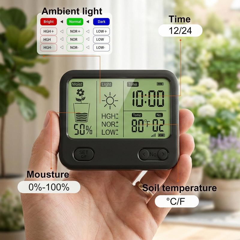 VODESON Soil Moisture Meter for Plants, Multi-Zone Wireless Soil Test Kit & Soil Thermometer, TDR4-in-1 Plant Water Meter, 230ft RF, IPX5 Waterproof, Indoor Outdoor Garden Lawn Farm(Display+2Sensor) Display+2 Sensor