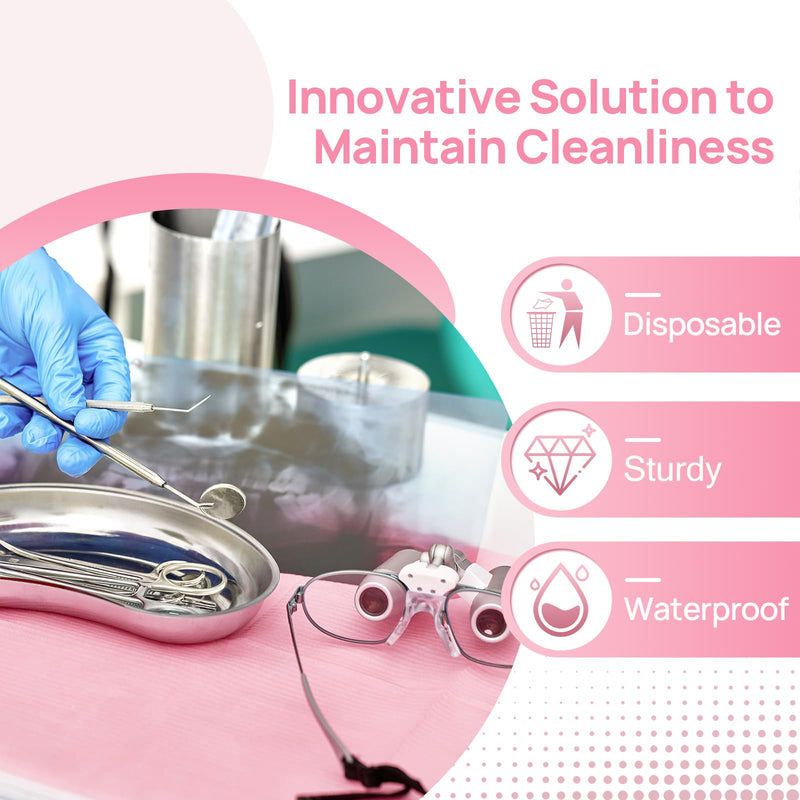 [Australia - AusPower] - JMU Pink Dental Bibs, 50 Pack 3-Ply Waterproof Disposable Dental Bibs 13"x18" for Dental Clinic, Tattoo Shop, Nail Salon 13"x18" 