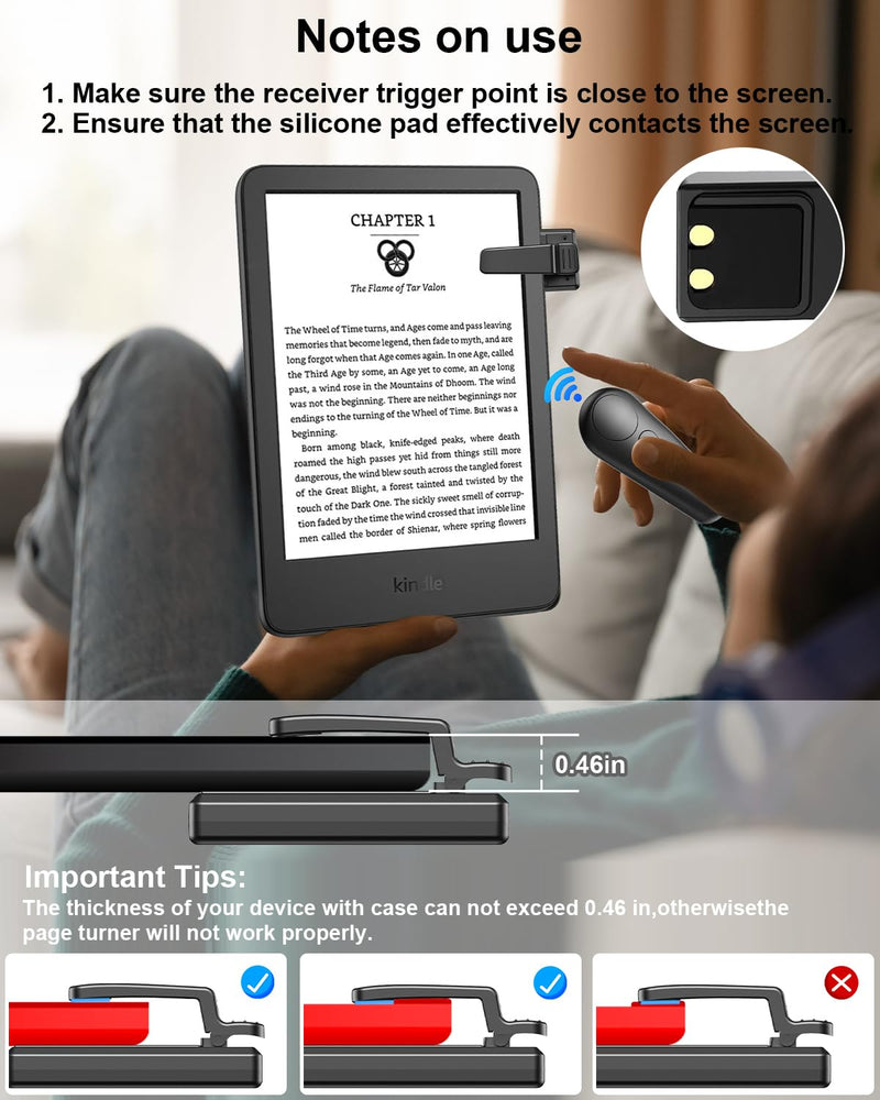 [Australia - AusPower] - RF Remote Control Page Turner for Kindle Paperwhite Kobo eReaders, Remote Page Turner for Phone iPad iOS Android Tablets Taking Reading Novels Taking Accessories, Black 