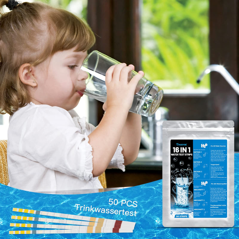 [Australia - AusPower] - 16-in-1 Water Tester Drinking Water, Pack of 50 Water Hardness Measure Water Test Strips for Drinking Water, Water Hardness Test Strips for Total Hardness, Free Chlorine, Iron, Copper, Lead, Nitrate 