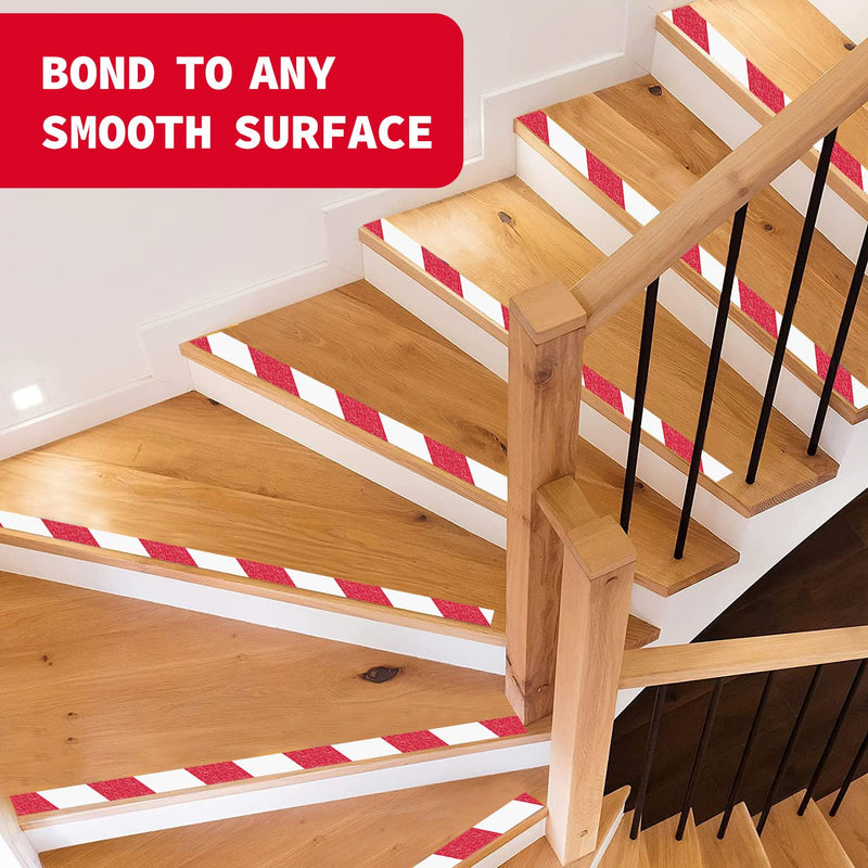 Anti Slip Tape with Bright Red & White Grip Stripes 1 Inch x 33 Feet Waterproof Hazard Caution Warning Tape for Outdoor Stairs, Step Treads, Ramp, Skateboard