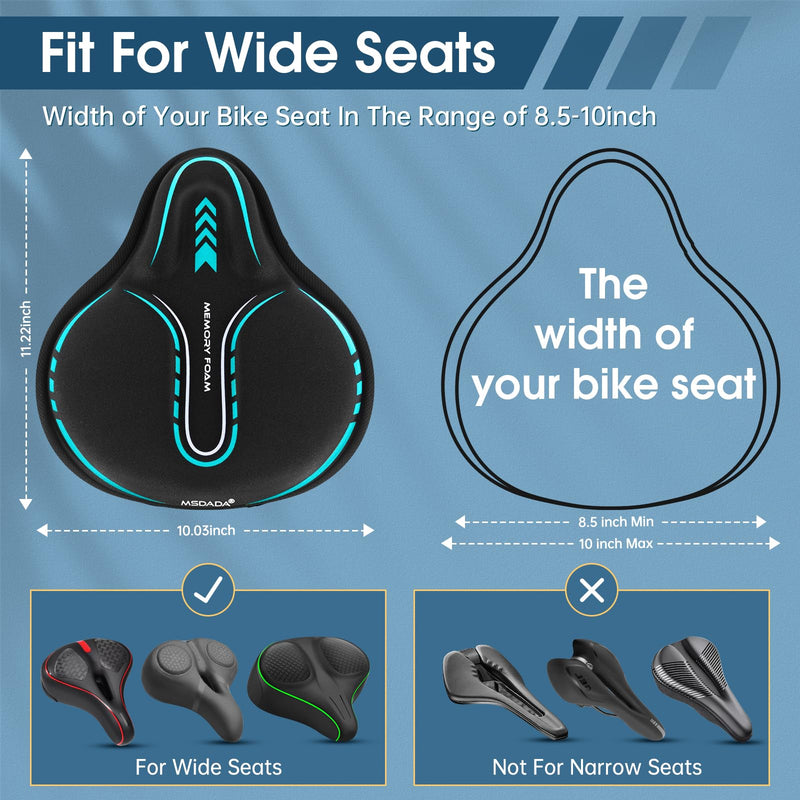 MSDADA New Large Gel Bike Seat Cover, Extra Soft Bike Seat Cushion for Men Women Comfort Wide, Fits Indoor/Outdoor/Exercise Bikes (11.22 inch x 10.03 inch) Cyan