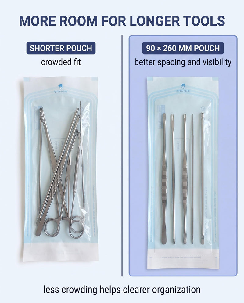 YUZNA 50x Disposable Sterilization Bags with SK Closure, 90x260mm, Self-Adhesive, Sterilization Bags for Autoclaves