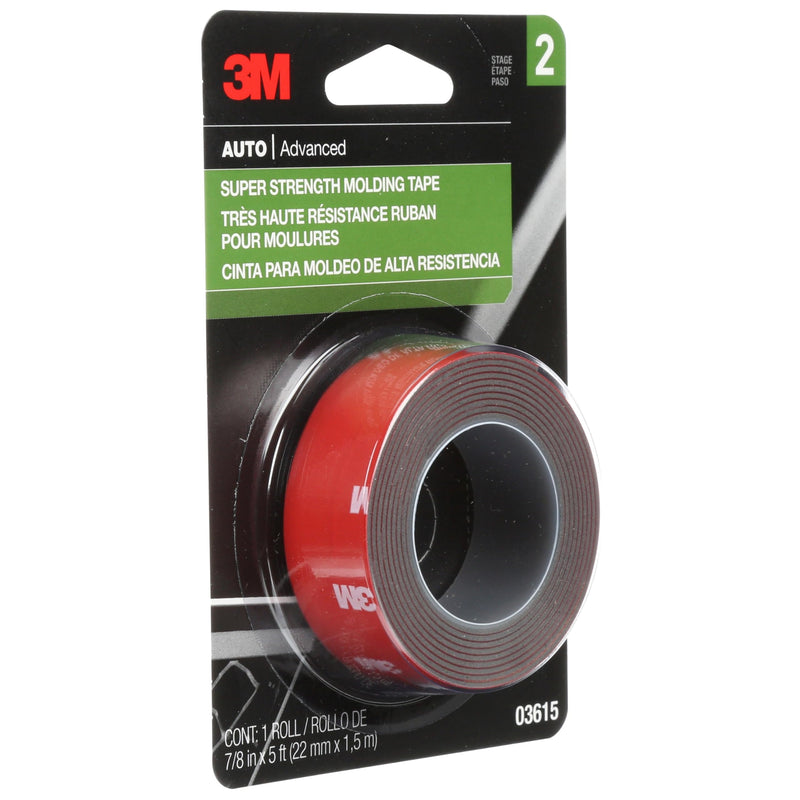 3M Super Strength Molding Tape 03615, 7/8 in x 5 ft Roll – Automotive Grade Double-Sided Attachment Tape for Permanent Car Trim, Moldings and Emblems, Weather-Resistant Adhesive, No Tools Required
