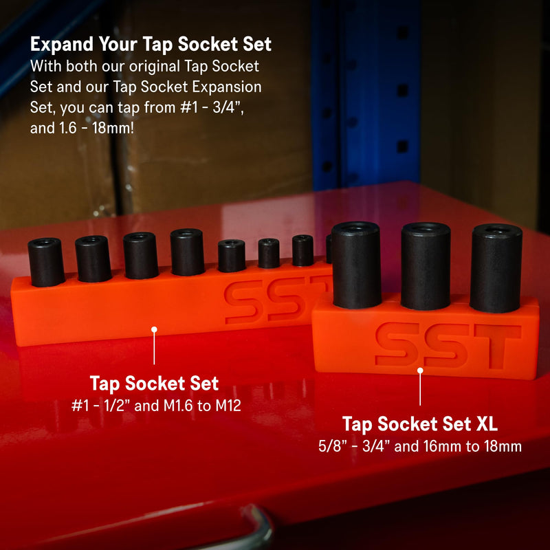 SST - Tap Socket Wrench - 3-Piece Adapter Set - Snug, Secure, & Durable - Easy Storage & Organization - Fits All Number & Fractional M.C.T.I. Standard Taps - Up to 1/2" - Designed in the USA Large