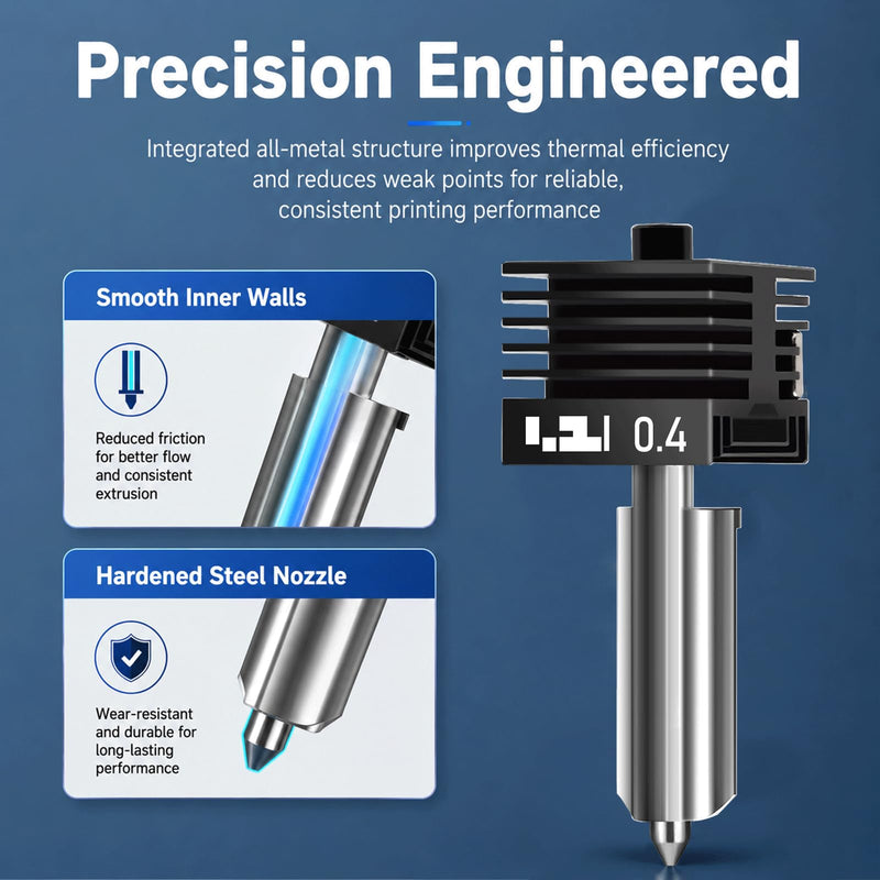 3PCS 0.4mm Hardened Steel Integrated Hotend Nozzle Compatible with Bambu Lab X2D P2S H2S H2D, All-Metal Quick Swap Print Head, High Precision Detail Printing, Includes 6 Silicone Socks 3PCS