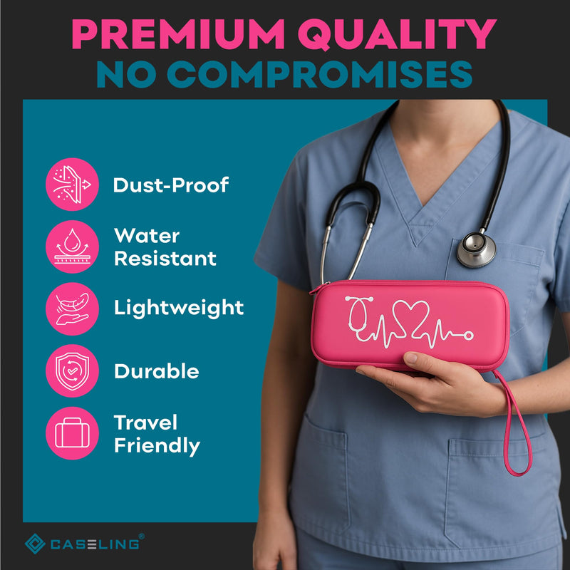 [Australia - AusPower] - Neon Pink Stethoscope Case for 3M Littmann Classic III, Lightweight II S.E, MDF Acoustica Stethoscope - ID Slot and Pockets for Nursing Accessories - Hard Case Holder for Nurse - (Pink - Pu Leather) Pink - Pu Leather 