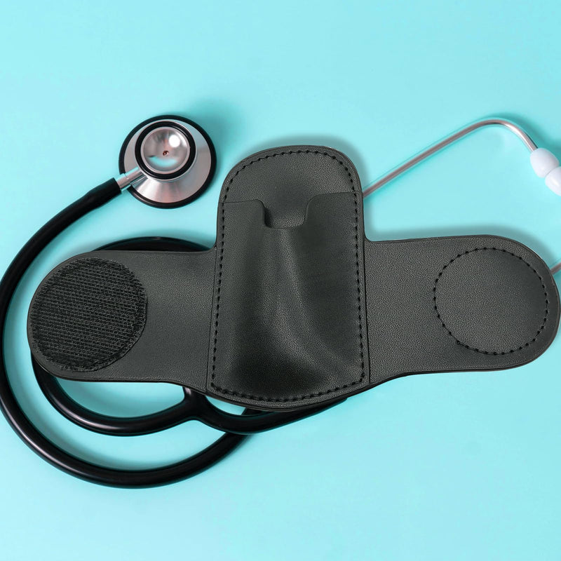 [Australia - AusPower] - Stethoscope Holder with Clip for Scrubs, Upgrade Premium Leather Clip-on Stethoscope Hip Holder Stethoscope Accessories, Black 